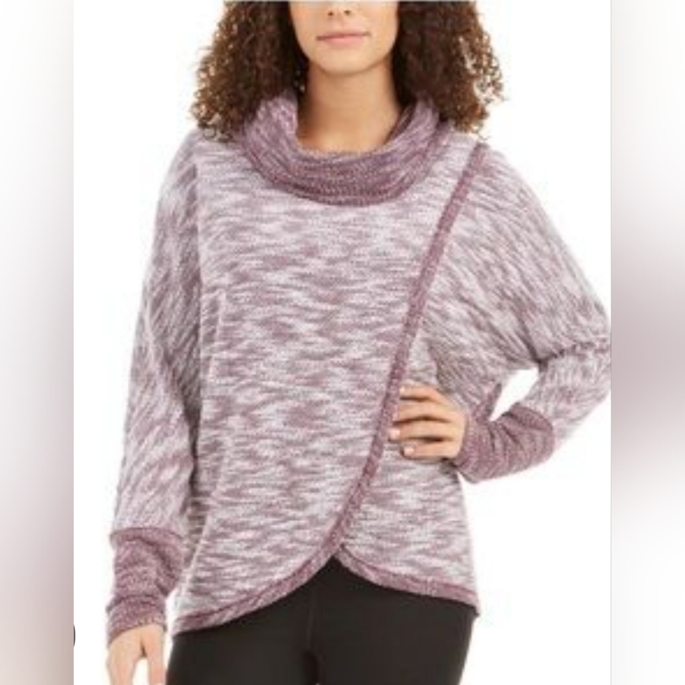 Calvin Klein Performance Tulip-Hem Faux Wrap Purple Cowl Neck Sweater
